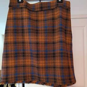 Ann Taylor Factory Brown Plaid Fringe Mini Skirt